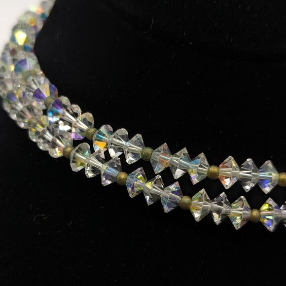 Vintage Lisner Signed Aurora Borealis AB Crystal Double Strand Choker Necklace - Picture 2 of 8